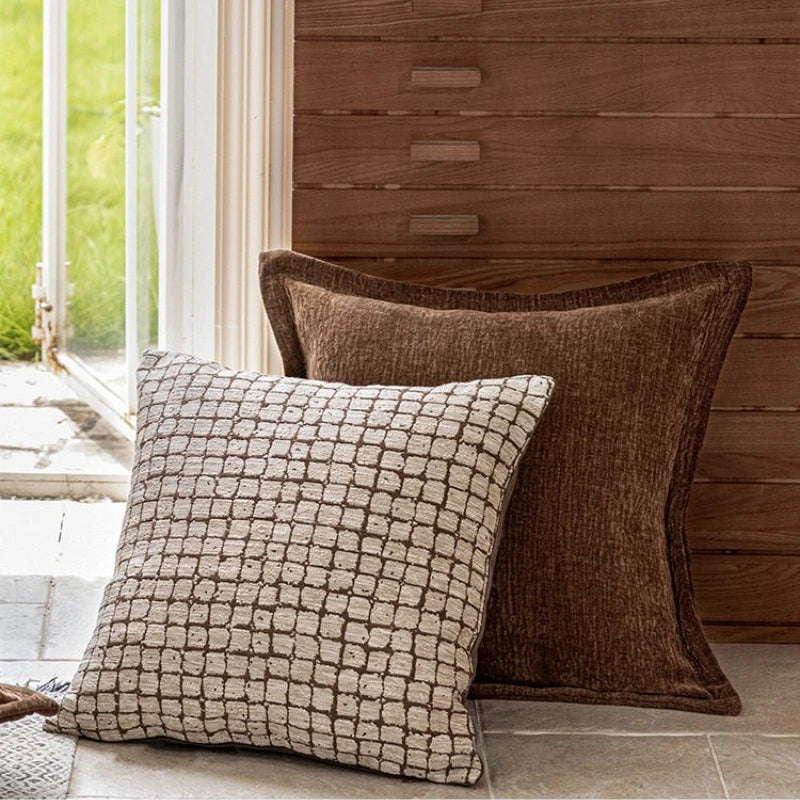 housse coussin géométrique polyester texture douce nordique moderne marron clair beige foncé