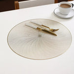 tapis table rond moderne blanc or rayures concentriques antidérapant respectueux environnement polyester unique decoration