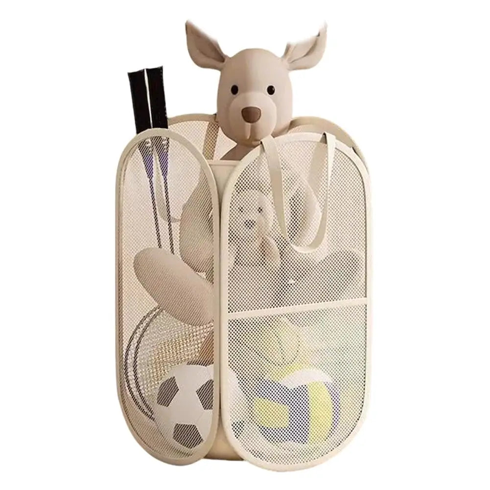 panier rangement jouets enfants imperméable maille fine ours peluche beige clair moderne poignées