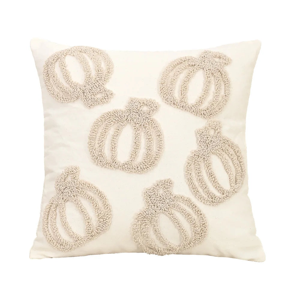 citrouille brodée halloween coussin blanc rustique automne texture épaisse polyester coton décoration sofa chambre