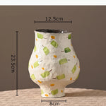 vase moderne peinture abstraite blanc bleu vert jaune artisanal fleur table decoration piece