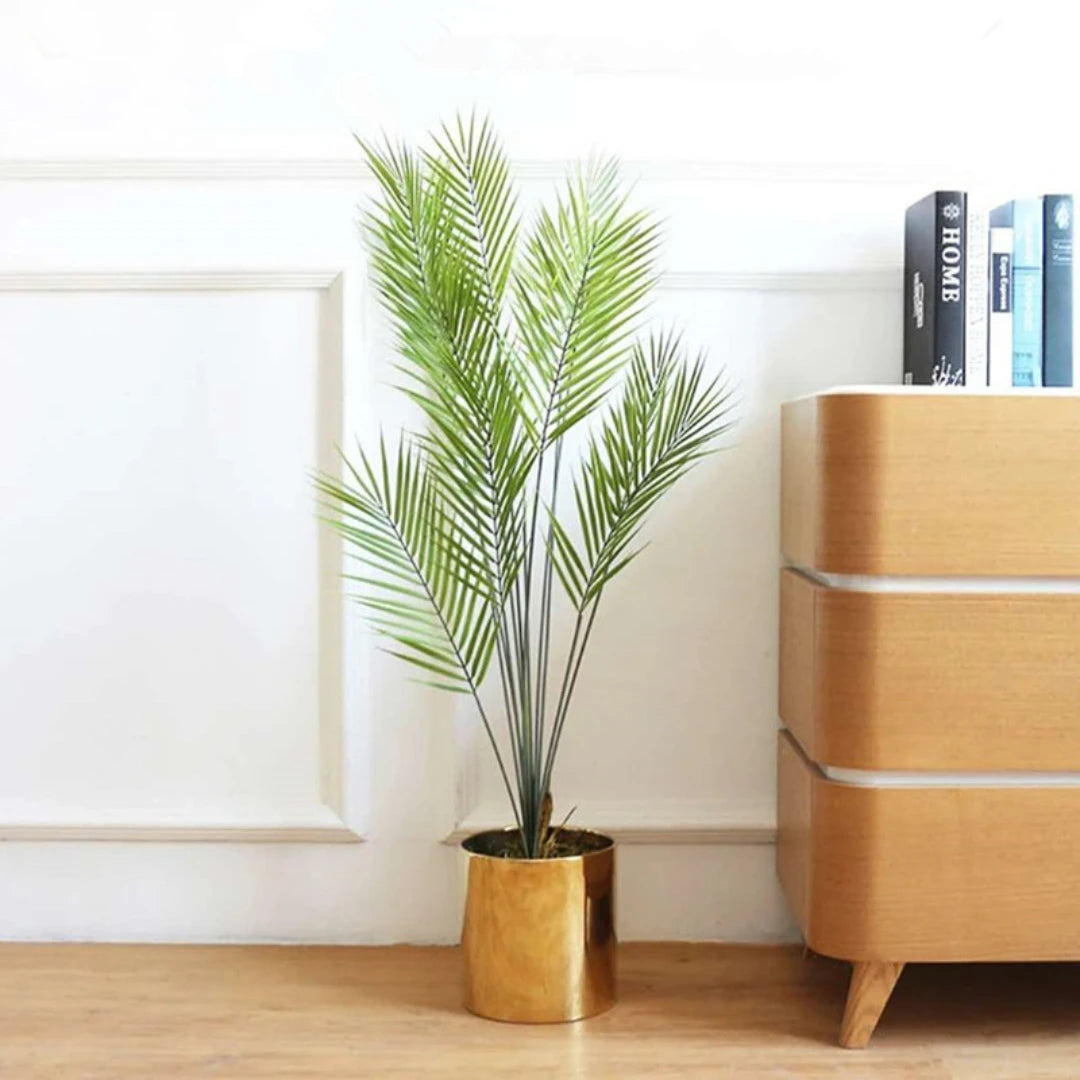 Plante artificielle palmier vert moderne 125cm feuilles plastique décoration intérieure extérieure