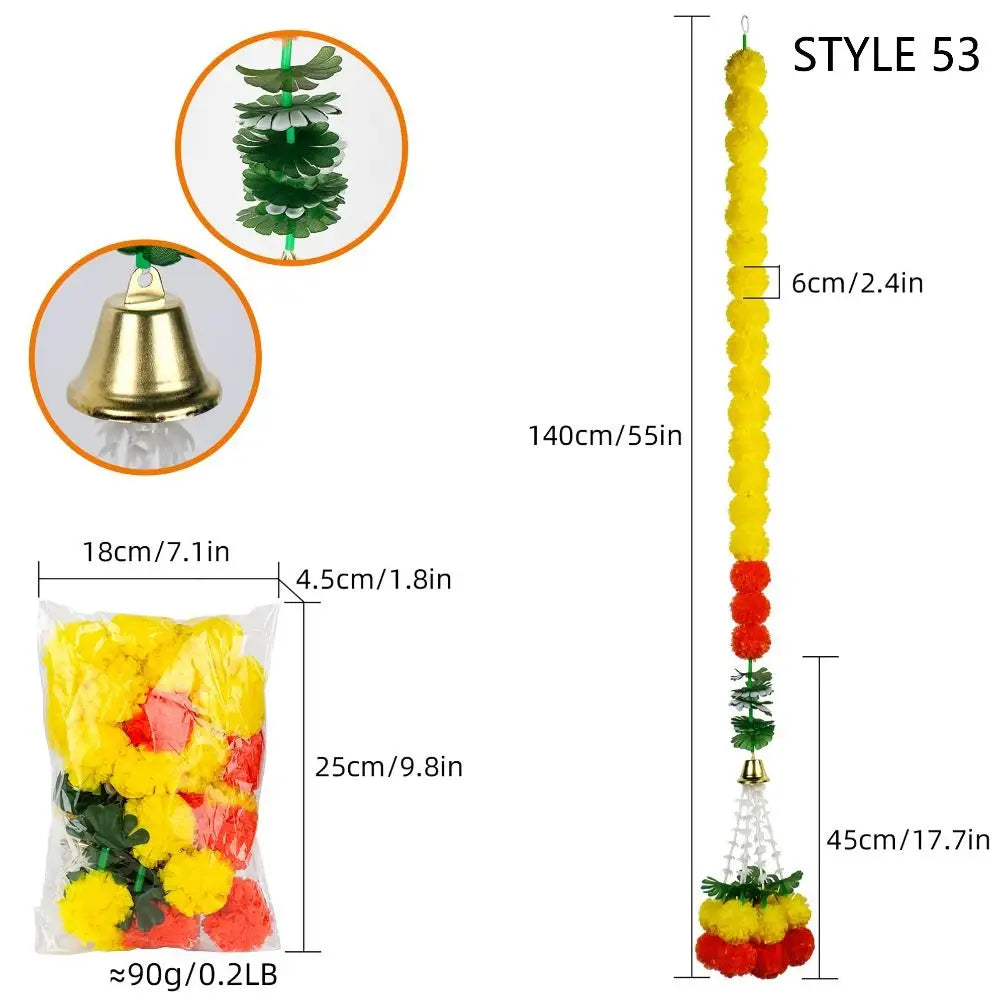 guirlande artificielle jaune rouge vert boules couleur petites feuilles cloches dorées décoration fête mariage