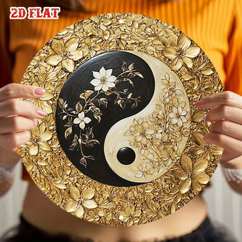 plaque décorative or noir blanc motif yin yang floral moderne intérieur salon