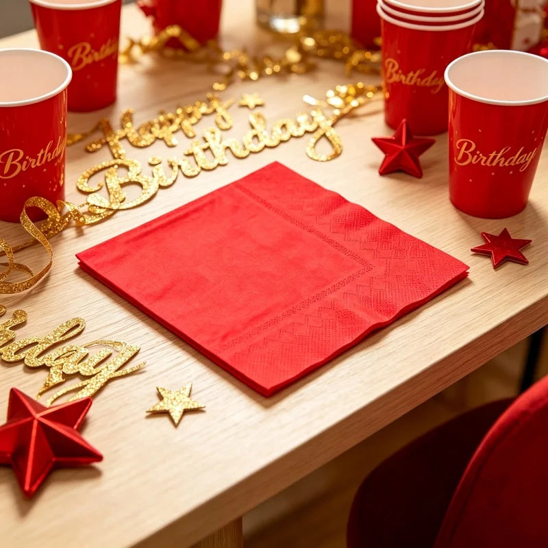 serviettes papier jetables rouges anniversaire décoration table vaissible occasion fête mariage baptême événement