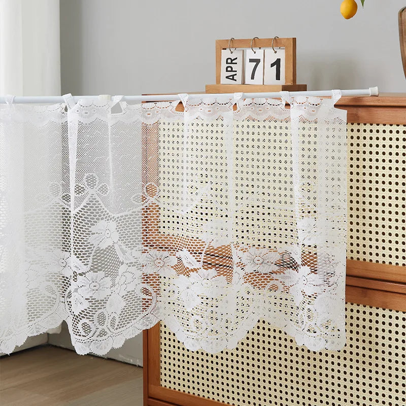 rideau blanc dentelle fleurs transparent classique romantique bordure dentelée polyester fenêtre chambre salon