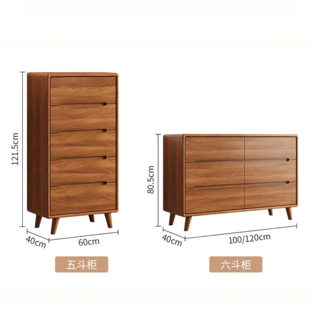 commode chêne foncé tiroirs modernes pieds bois poignées noires chambre salon