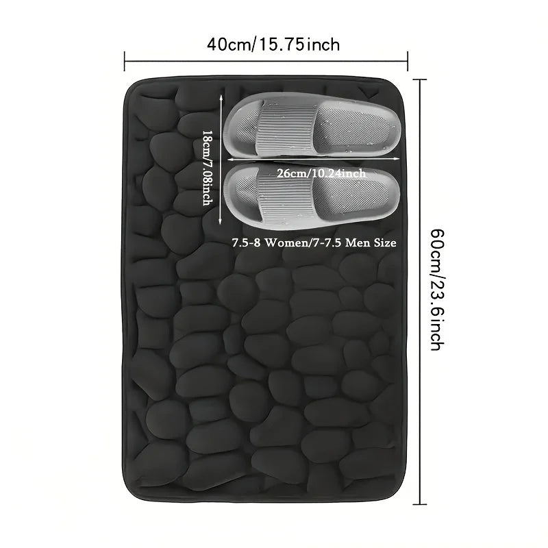 tapis bain gris moderne texture cailloux absorption eau antidérapant polyester pvc machine wash oblong