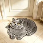 tapis décoratif moelleux forme chat allongé noir blanc gris beige salon chambre entrée maison