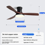 ventilateur moderne noir bois lampe led télécommande flux lumineux haute performance