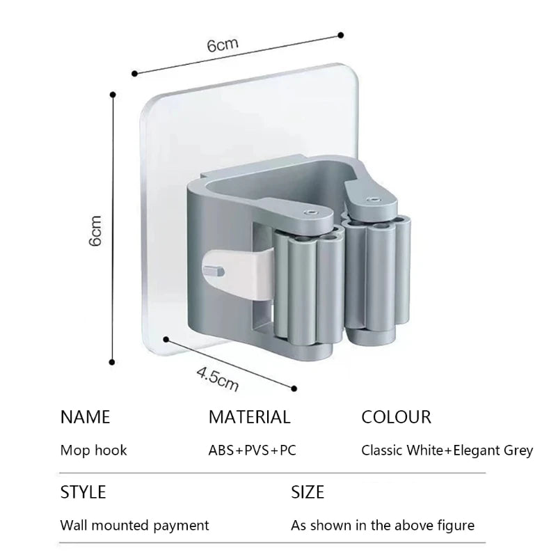 porte balai mural adhésif blanc gris support nettoyage multiple PVC respectueux environnement fixe mur