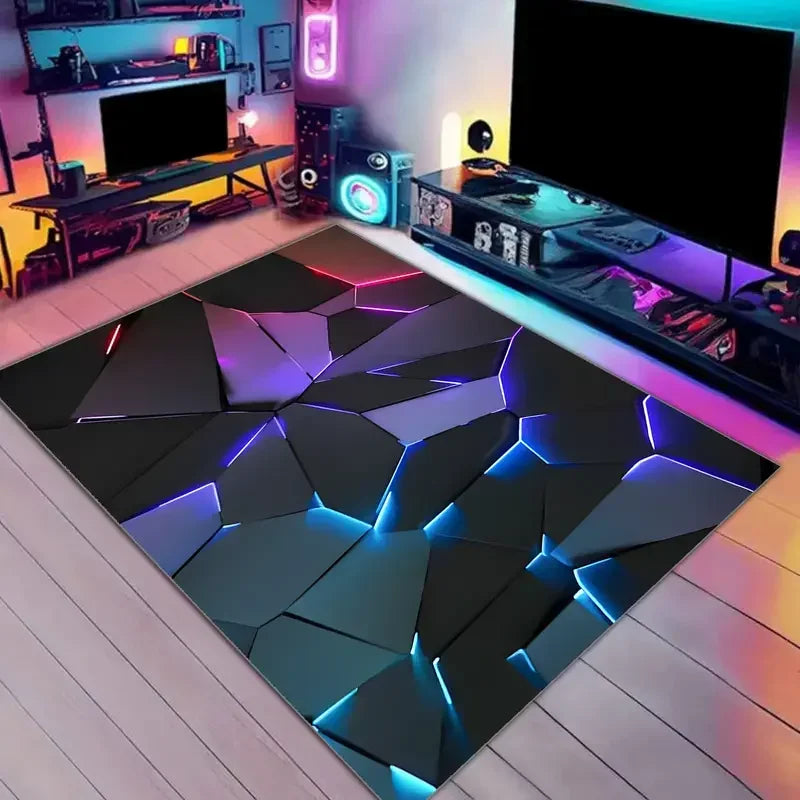 tapis moderne géométrique polygones lumineux noir vert orange rose bleu violet salon chambreextérieur