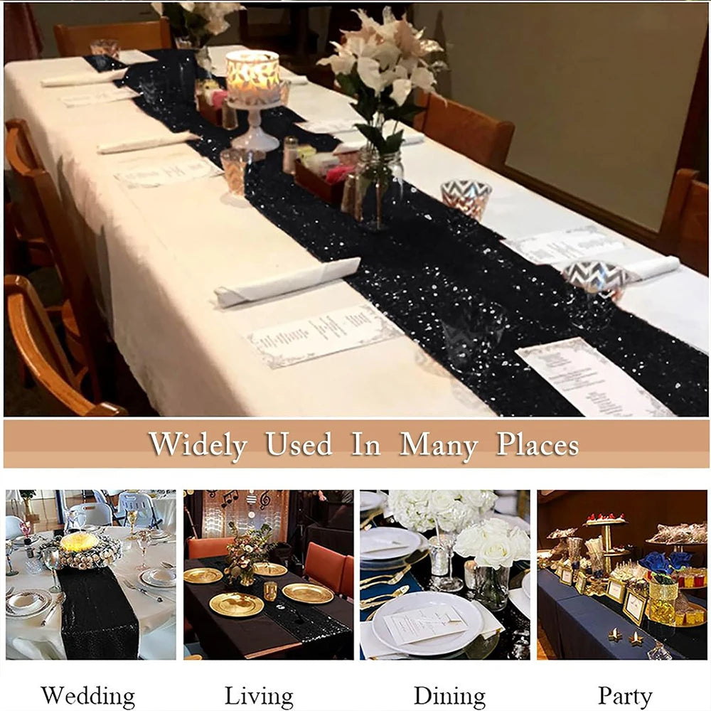 nappe table paillettes or noir argent festives pompons mariage anniversaire festive