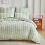 ensemble literie polyester rayures horizontales moderne beige bleu clair gris clair vert clair