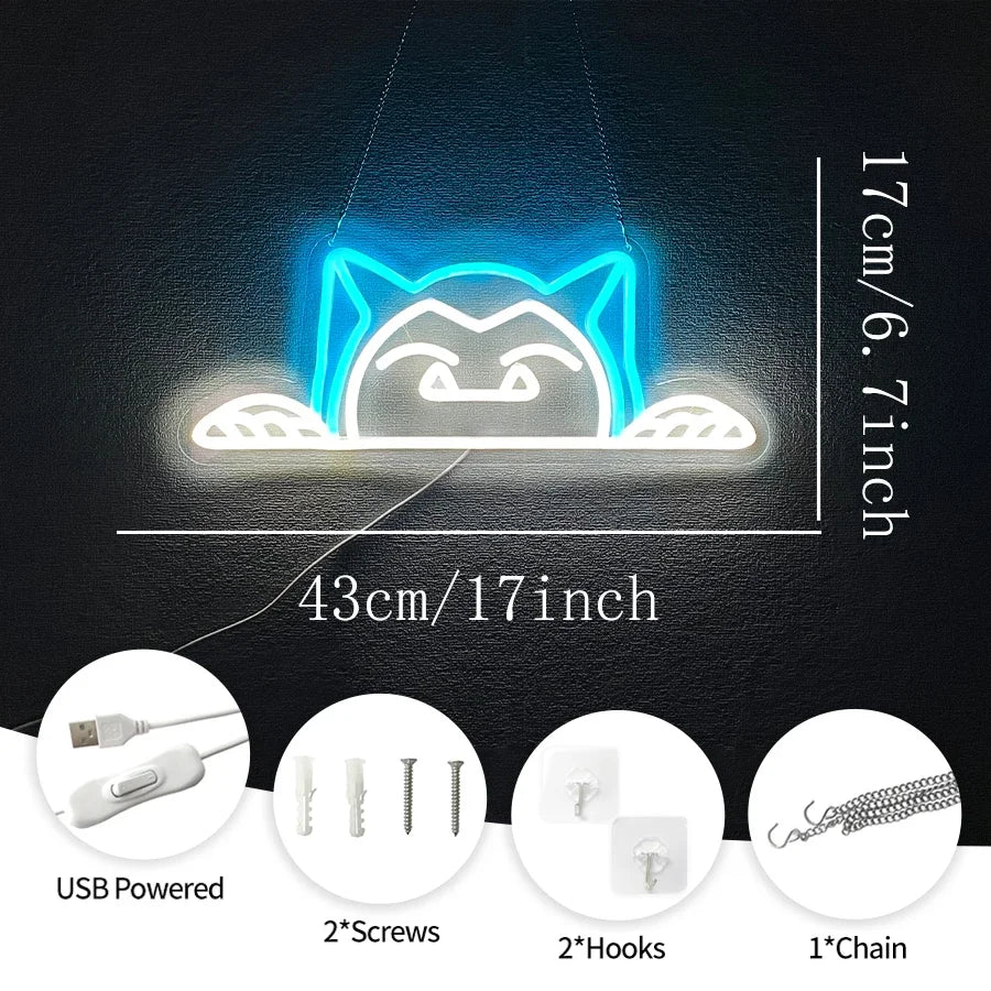 Détail du design animaux mignons sur lumière néon bleue