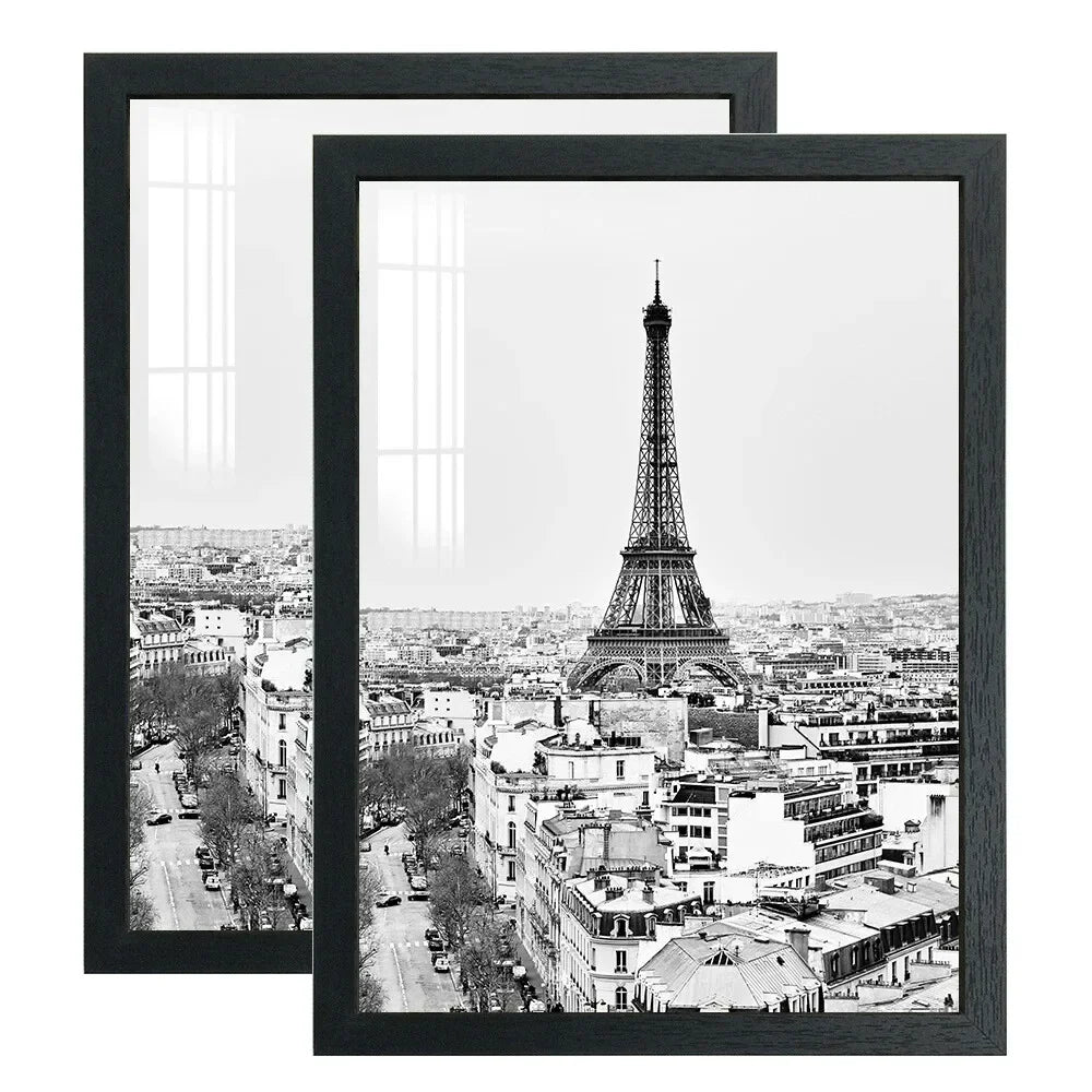 cadre photo moderne noir blanc bois transparent 21x30cm 30x40cm verre inclusion photo
