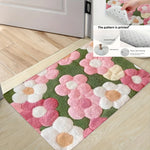 tapis bain doux fleurs imprimées anti dérapant moderne vert rose blanc