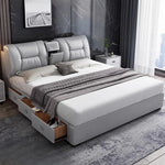 lit double moderne gris clair simili cuir tiroirs latéraux table chevet