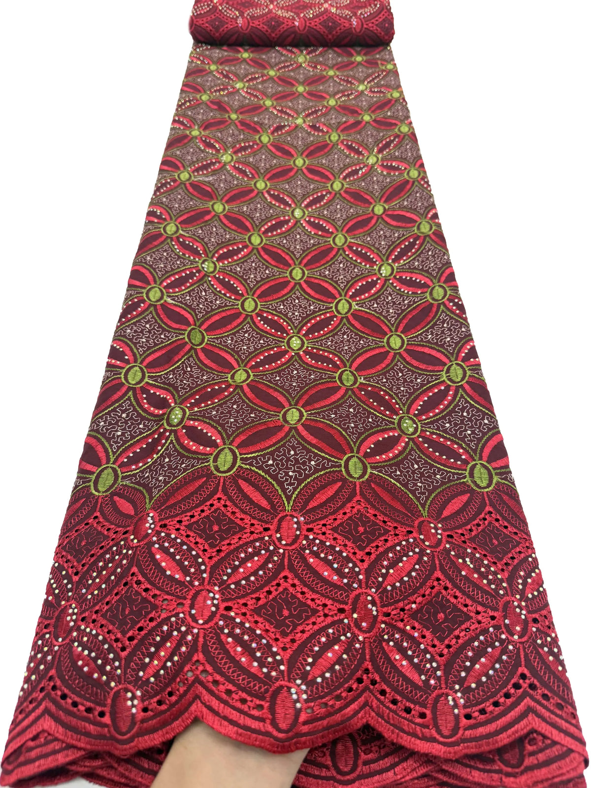 tissu brodé géométrique bleu clair noir vert rouge rose violet ajouré cérémonie mariage femme