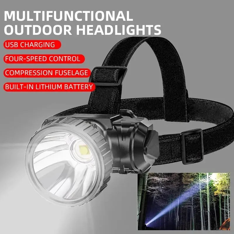 lampe frontale led rechargeable usb noir ceinture velcro multifonctionnelle moderne robuste
