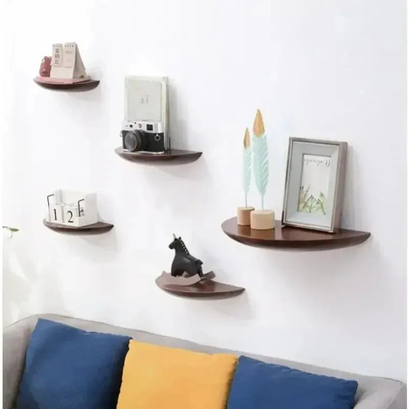 étagères murales bois marron éco responsable décoration moderne organisateur rack.storage semi.cercle minimaliste