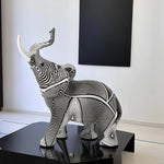 statue éléphant résine rayée noir blanc artisanale décoration moderne maison salon