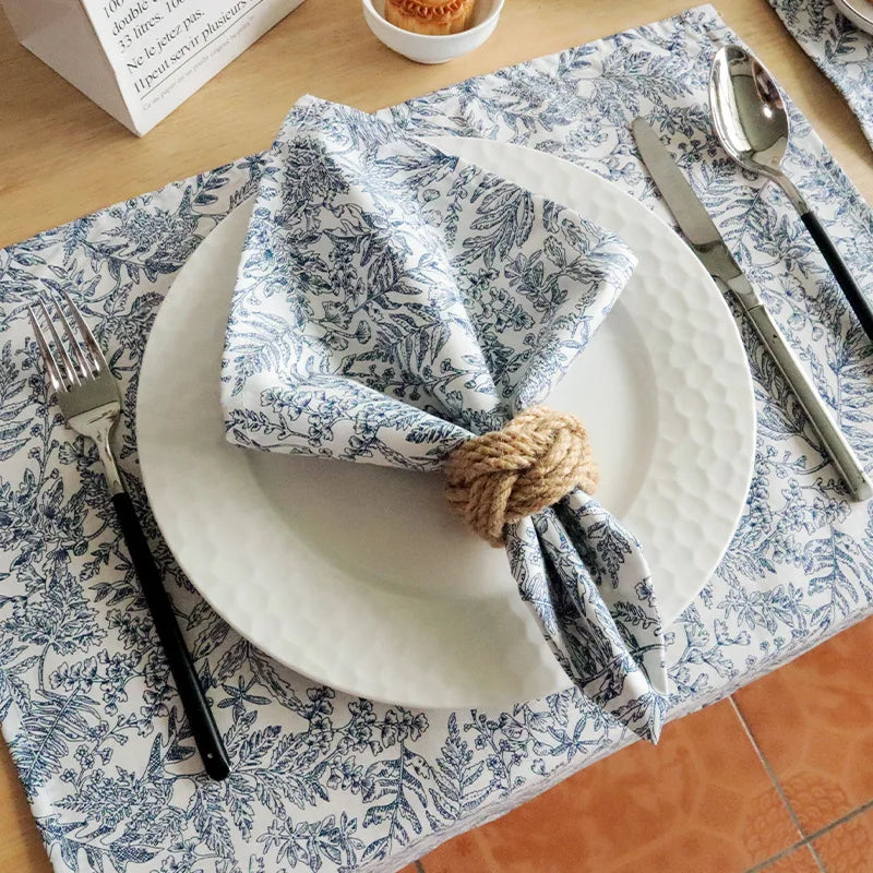 serviettes table imprimées coton bleu rose vert motifs floraux 45x45cm classiques rustiques