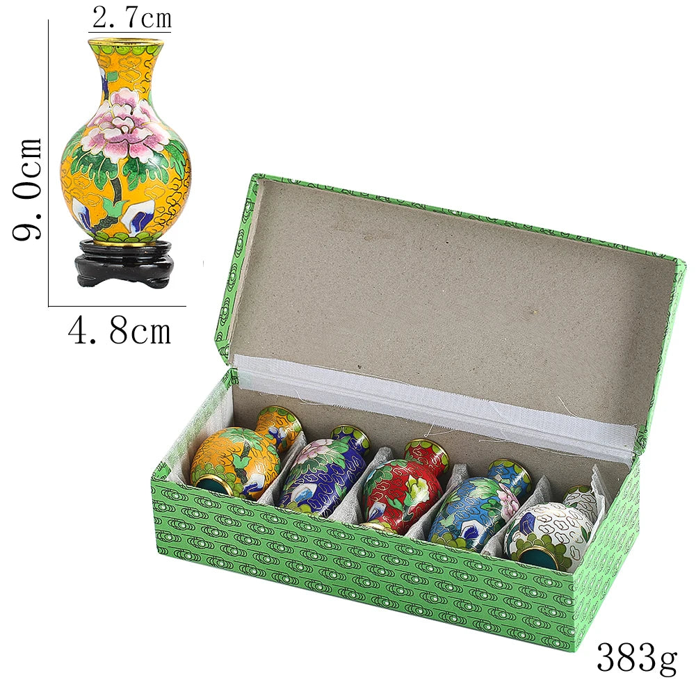vases cloisonnés bleu rouge jaune vert fleurs feuilles artisanat maison collection traditionnelle modernisée