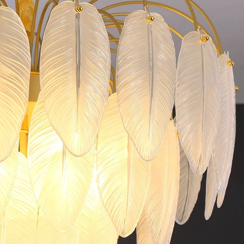 lampe suspendue moderne feuilles doré blanc translucide éclairage intérieur élégant semi encastrée