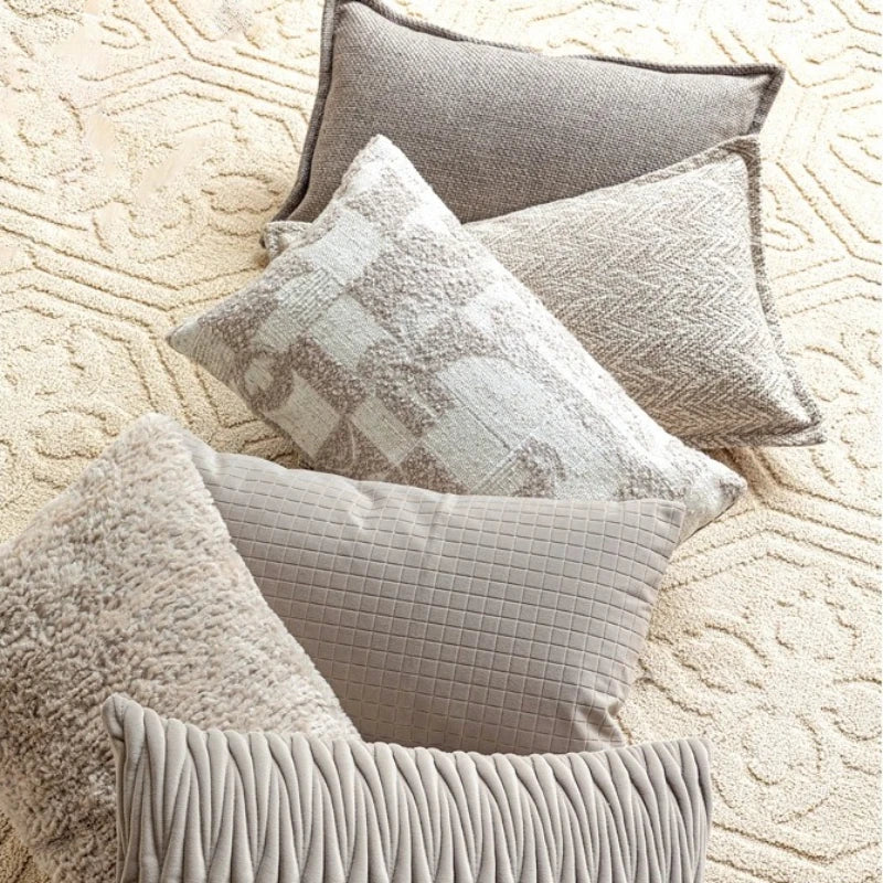 coussins décoratifs géométriques polyester 100% nordique contemporain beige gris clair 30x50cm