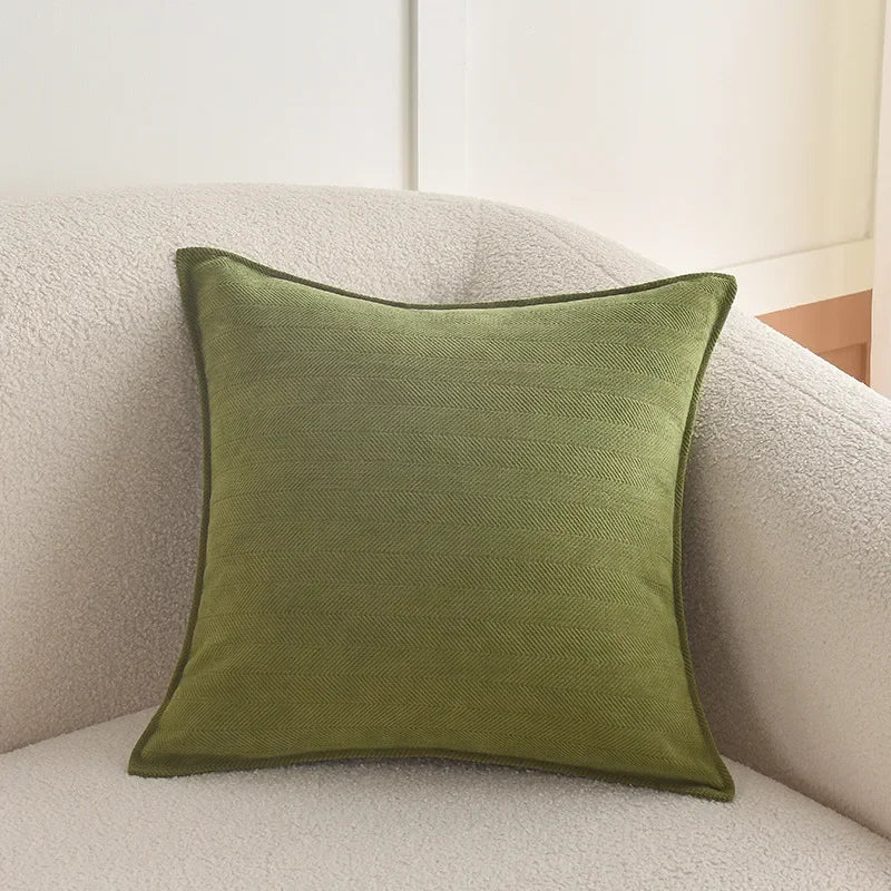 housses coussins chenille 45x45cm beige vert bleu gris texturées moderne opaques fixation invisible