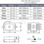 bande led 3020 smd bleu vert rouge blanc jaune adhésive moderne decoration 100pieces