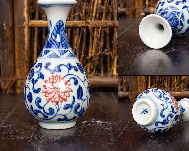 Vase en céramique bleu et blanc peint à la main