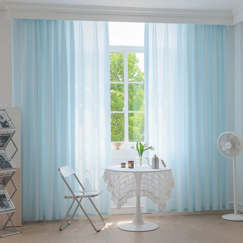 rideaux bleu clair polyester translucides plissés moderne tringle rideaux 170x100cm chambre salon