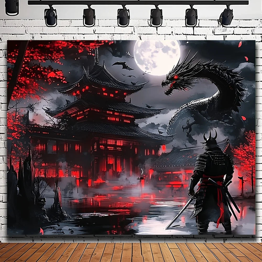 toile d'art paysage fantastique dragon rouge blanc contemporain décoration murale maison chambre salon