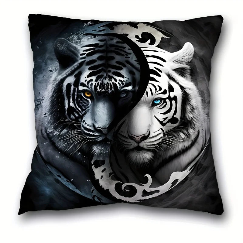 taies d'oreiller animaux imprimées tigres chats chiens orange noir blanc vert polyester peachskin 45x45cm