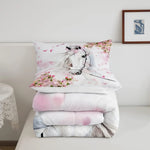 ensemble literie moderne floral cheval blanc couleurs rose gris double queen king twin