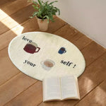tapis ovale moderne imprimé lettres tasses salle bain intérieur beige clair anti salissure imperméable