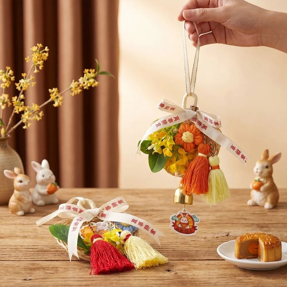décorations suspendues multicolores fleurs artificielles pompons anneaux métalliques traditionnelles fêtes bouquets décos mi automne