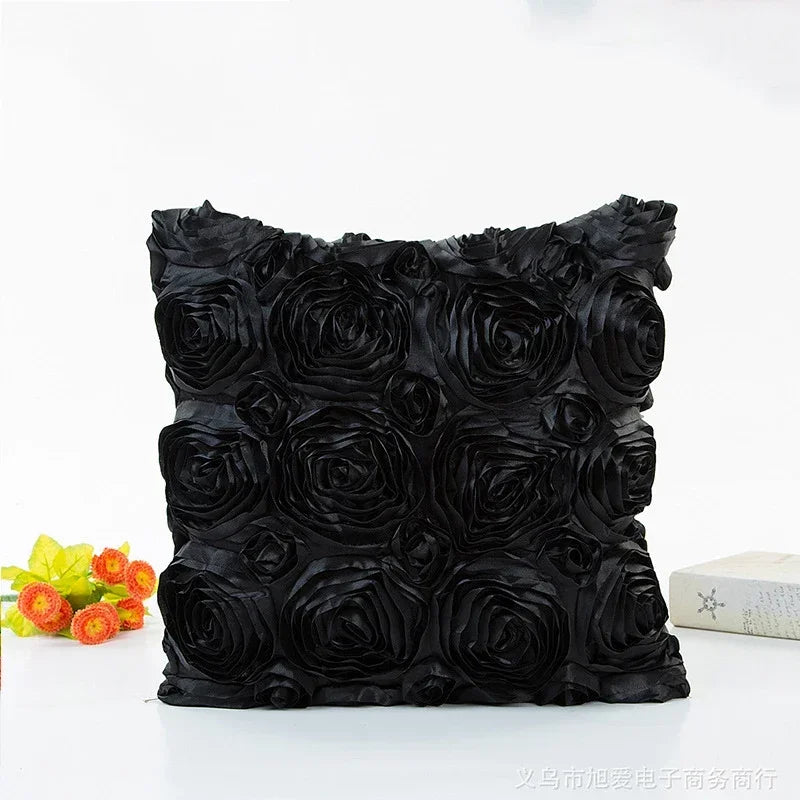 taies oreiller rose motif roses élégantes 40x40cm polyester fermeture glissière carreaux décoratifs rouges