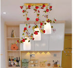 suspension lumineuse moderne fleurs artificielles abat jour mat blanc doré rouge vert
