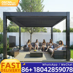 structure pergola métal gris foncé barreaux horizontaux moderne résistante intempéries assemblage facile respectueux environnement