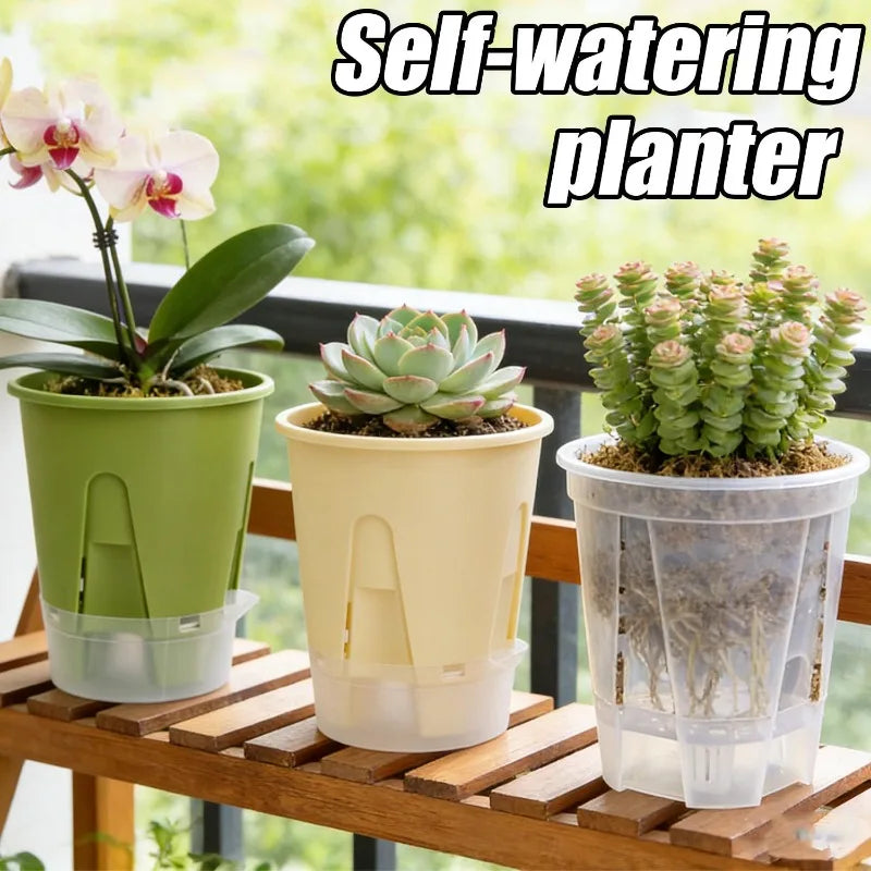 pots fleurs auto arrosants moderne vert blanc beige opaques adhésifs ensemble plateau plastique pvcextérieur