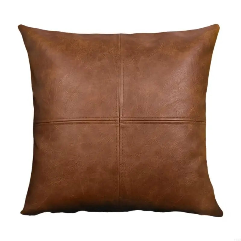 coussin carré moderne polypropylène texture cuir noir marron imperméable maison zippé 45x45cm