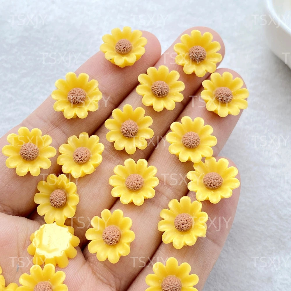 fleurs artificielles tournesol chrysanthème scrapbook nail art mariage decoration blanc jaune rose