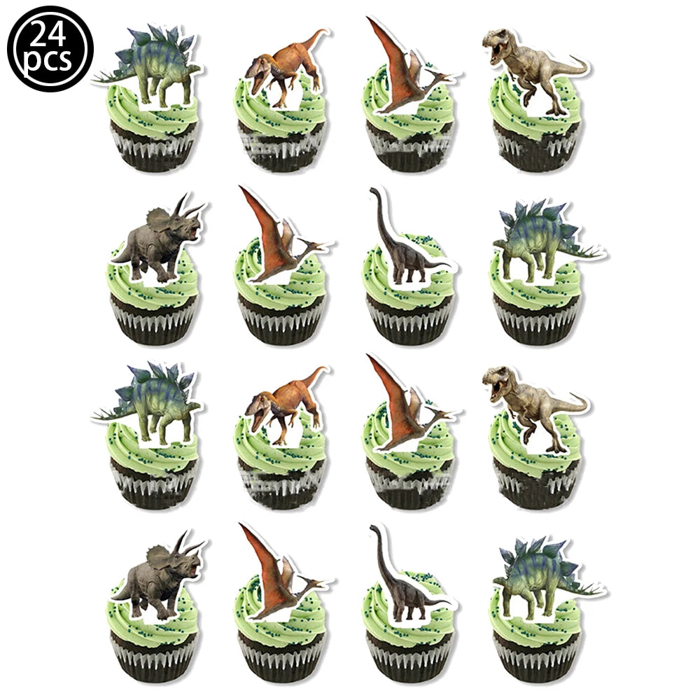 supports cupcakes dinosaures feuilles vert gris anniversaire jungle enfant thème jurassique festive occasionnels