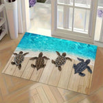 tapis sol moderne tortues marine bleu clair beige gris antidérapant extérieur intérieur patio