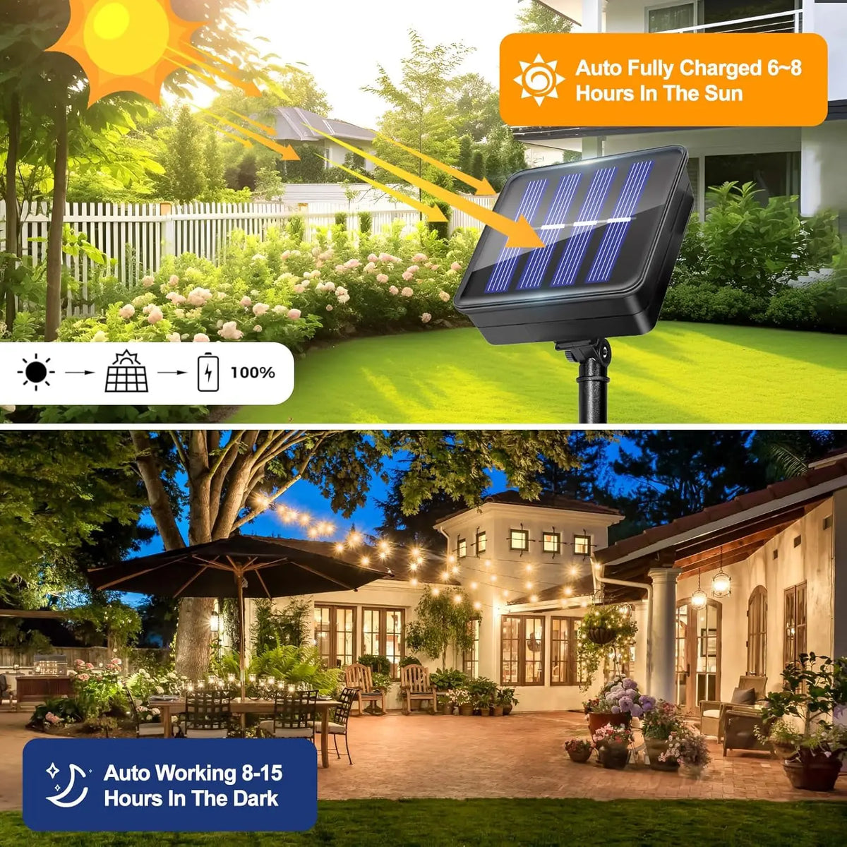 guirlande lumineuse solaire 20m 200led blanc chaud fil cuivre moderne certification ip65 ul rohs