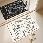 tapis sol caoutchouc antidérapant salle bain noir blanc dessins chats mimi cœur moderne