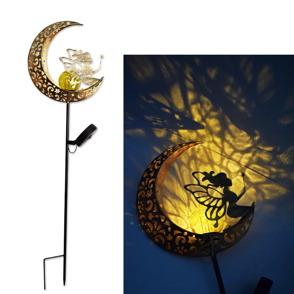 lumière solaire or artisanale étoiles motifs floraux oiseau jardin décoration extérieure